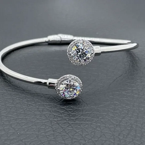 Bypass Bracelet Sterling Silver Simulated Diamonds Round Cut Absolute 4.28ctw - Picture 13 of 14